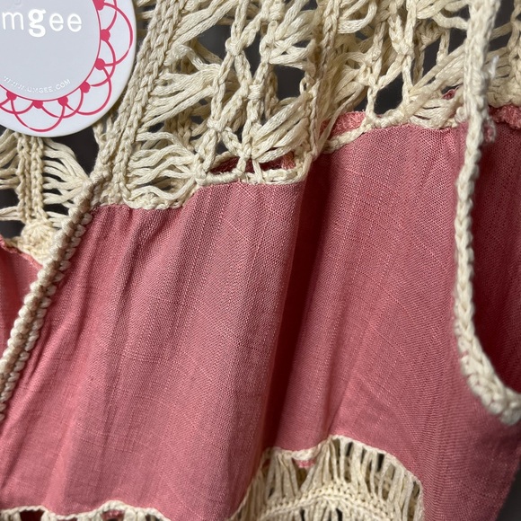 Umgee Cream Crochet Dusty Rose Fringe Vest Size Large - NWT - Cowgirl - Picture 4 of 11